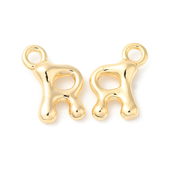Brass Charms, Real 18K Gold Plated, Letter R, 14x10x3mm, hole: 2.5mm