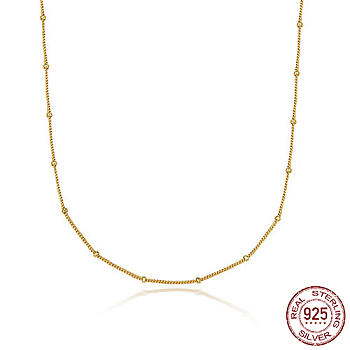 925 Sterling Silver Satellite Chains Necklaces, Real 18K Gold Plated, 15.75 inch(40cm)