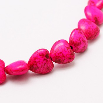 Heart Synthetic Turquoise Beads Strands, Dyed, Hot Pink, 10x10x5mm, Hole: 1mm, about 42pcs/strand, 15.7 inch