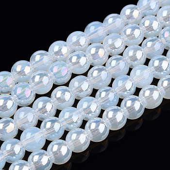Electroplate Imitation Jade Glass Beads Strands, AB Color Plated, Round, WhiteSmoke, 4~4.5mm, Hole: 0.8mm, about 97~99pcs/strand, 14.76 inch~14.96 inch(37.5~38cm)