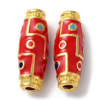 Rack Plating Alloy Enamel Beads, Cadmium Free & Lead Free, Rice, Matte Gold Color, Red, 30x10.5mm, Hole: 3.5mm