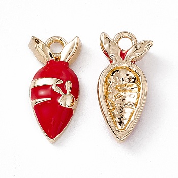 Alloy Enamel Pendants, Golden, Carrot with Rabbit Charm, Red, 17x8x3.5mm, Hole: 1.8mm