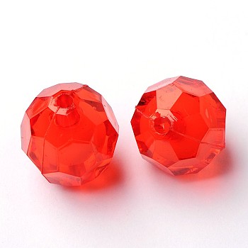 Transparent Acrylic Beads, Bead in Bead, Faceted, Round, FireBrick, 20x18mm, Hole: 3mm; about 130pcs/500g