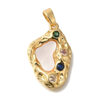 Brass Micro Pave Cubic Zirconia Pendants, Oval with Shell Charms, Real 18K Gold Plated, 22x14x3.5mm, Hole: 4.5x2.3mm