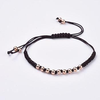 Adjustable Nylon Cord Braided Bead Bracelets, with Brass Beads, Cadmium Free & Lead Free, Rose Gold, 10-1/4 inch~11 inch(26~28cm), 3mm