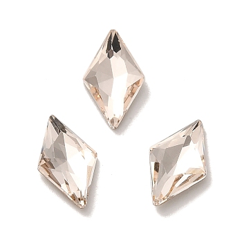 Glass Rhinestone Cabochons, Point Back & Back Plated, Faceted, Rhombus, Light Peach, 10x6x2.5mm