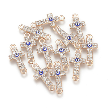 Alloy Rhinestone Links connectors, with Enamel, Cross with Evil Eye, Light Gold, 25.5x12x2.5mm, Hole: 2mm