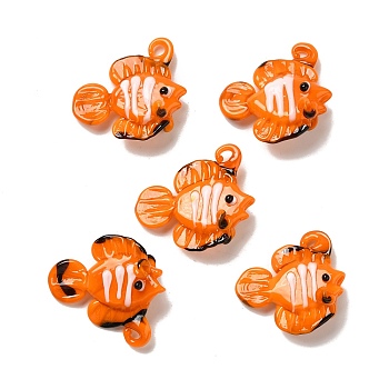 Handmade Lampwork Pendants, Fish, Dark Orange, 28.5~31x29~32x14.5~15.5mm, Hole: 1.5~2.5mm