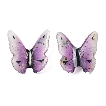 Translucent Resin Cabochons, with Gold Foils, Butterfly, Plum, 37x40x2mm