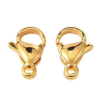 304 Stainless Steel Lobster Claw Clasps, Parrot Trigger Clasps, Manual Polishing, Real 24K Gold Plated, 11x7x3.5mm, Hole: 1mm