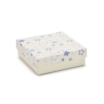 Cardboard Jewelry Boxes, with Black Sponge Mat, for Jewelry Gift Packaging, Square with Star Pattern, Beige, 9.3x9.3x3.15cm