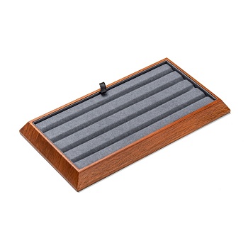 Rectangle Wood Pesentation Jewelry Diamond Display Tray, Covered with Microfiber, Coin Stone Organizer, Gray, 24.5x13.5x2.1cm