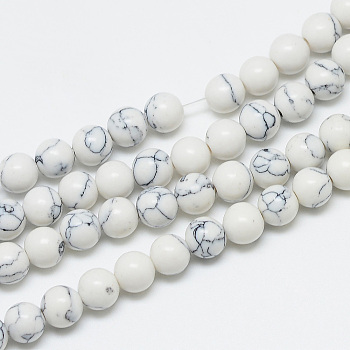 Synthetic Howlite Beads Strands, Round, 8mm, Hole: 1.5mm, about 50pcs/strand, 14.96 inch