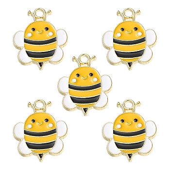 Alloy Enamel Pendants, Bee Charm, Golden, Yellow, 23x18x1.5mm, Hole: 2.5mm
