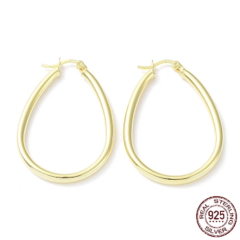 925 Sterling Silver Hoop Earrings, Teardrop Hoop Earrings, with S925 Stamp, Real 18K Gold Plated, 42.5x3x29.5mm