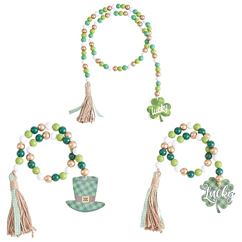 3Pcs 3 Style Wood Beaded Garlands, with Jute Tassel, Pendant, for St.Patrick's  Day, Mixed Patterns, 750~1450mm, 1pc/style
