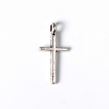 Alloy Pendants, Cadmium Free & Nickel Free & Lead Free, Cross, Antique Silver, 17x8x2mm, Hole: 2mm