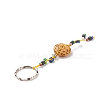 Porte-clés plat rond en perles de lave naturelle(KEYC-O011-08)-4