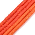 Flat Round Handmade Polymer Clay Beads, Disc Heishi Beads for Hawaiian Earring Bracelet Necklace Jewelry Making, Orange, 6x0.5~1mm, Hole: 1.8mm, about 353~378pcs/strand, 17.72''(45cm)(CLAY-XCP0001-34)