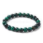 Dyed Natural Tiger Eye Beaded Stretch Bracelets, Green, Inner Diameter: 2-1/8 inch(5.5cm)(BJEW-TA00462-03)