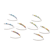 304 Stainless Steel Earring Hooks, with Electroplate Glass Braided, Triangle, Mixed Color, 41x26x3mm, Hole: 2mm, Pin: 0.9mm(EJEW-JE04931)