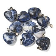 Natural Sodalite Pendants, Heart Charms with Platinum Tone Brass Snap on Bails, 20x18x7mm, Hole: 6x2mm(G-K385-03P-03)