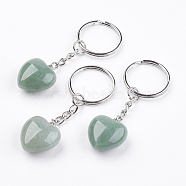 Natural Green Aventurine Keychain, with Platinum Iron Findings, Heart, 72mm(KEYC-F019-02P)