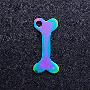 Ion Plating(IP) 201 Stainless Steel Pet Pendants, Dog Bone, Rainbow Color, 15x6.5x1mm, Hole: 1.5mm(STAS-Q201-JN209)