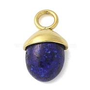 304 Stainless Steel Dyed Natural Lapis Lazuli Pendants, Acorn Charms, Real 18K Gold Plated, 15.5~16x9~9.5x5~6mm, Hole: 3mm(STAS-L277-07G-06)