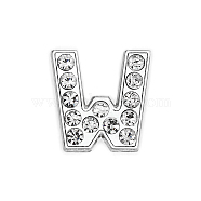 Eco-Friendly Zinc Alloy Slide Charms, with Rhinestone, Platinum Plated, Letter, Crystal, Letter.W, 12mm, Hole: 1.5x7.9mm(ALRI-WH0001-01P-W)