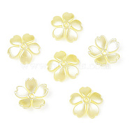 Spray Paint ABS Plastic Imitation Pearl Beads Caps, Flower 5 Petals, Champagne Yellow, 14x15x4mm, Hole: 1.5mm(MACR-N013-002E-01)