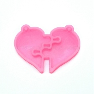 Valentine's Day Theme Pendant Silicone Molds, Resin Casting Molds, UV Resin & Epoxy Resin Jewelry Making, Heart, Hot Pink, 50x70x8mm, Hole: 3mm(DIY-TAC0005-97)