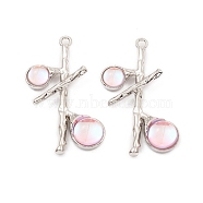 Resin Pendants, Tree Charms with Rack Plating Platinum Plated Alloy Findings, Long-Lasting Plated, Lead Free & Cadmium Free, Pink, 37x23x6.5mm, Hole: 2mm(PALLOY-K003-22P-02)