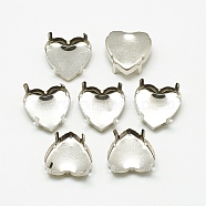 201 Stainless Steel Sew on Prong Settings, Claw Settings for Pointed Back Rhinestone, Heart, Stainless Steel Color, Fit for 12x12mm Heart, 11.5x11.5x6mm, Hole: 1mm(STAS-T032-06-12mm)