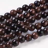 Natural Red Tiger Eye Beads Strands, Round, Dyed & Heated, 4mm, Hole: 1mm, about 45pcs/strand, 8 inch(X-G-C076-4mm-1D)