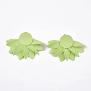 Spray Painted Iron Stud Earring Settings, with Earring Backs/Ear Nuts, Flower, Light Green, Tray: 15.5mm, 43x31x5~6mm, Pin: 1mm(X-IFIN-N004-02C)
