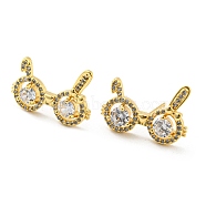 Brass Micro Pave Cubic Zirconia Stud Earrings, Rabbit Earrings with Glass, Real 18K Gold Plated, 14.5x20mm(EJEW-D090-01G)