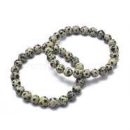 Natural Dalmatian Jasper Bead Stretch Bracelets, Round, 2 inch~2-3/8 inch(5~6cm), Bead: 5.8~6.8mm(X-BJEW-K212-A-014)