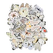 50Pcs PVC Self-Adhesive Stickers, for Party Decorative Presents, Butterfly, Floral White, 38~53x37~73x0.1mm(STIC-P010-02)