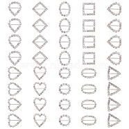 PandaHall Elite 36pcs 9 style Brass Crystal Rhinestones Slide Heart Buckles, Long-Lasting Plated, for Wedding Invitation Letter and Garment Decoration, Silver, 16~25x13~21x3mm, Hole: 4~6x8~18mm, 4pcs/style(KK-PH0001-87)