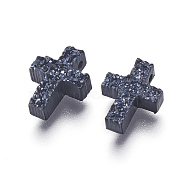 Imitation Druzy Gemstone Resin Beads, Cross, Black, 11.7x9x3.3~3.7mm, Hole: 1.2mm(RESI-L026-F05)