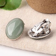 Natural Green Aventurine Oval Clip-on Earrings, with Platinum Plated Brass Findings, 21x15mm(EJEW-J091-07)