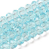 Transparent Baking Paint Glass Beads Strands, Faceted, Rondelle, Sky Blue, 8x6mm, Hole: 1.4mm, about 64pcs/strand, 15.16''(38.5cm)(DGLA-A034-T8mm-D12)