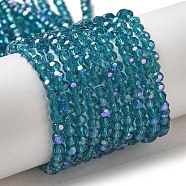 Electroplate Transparent Glass Beads Strands, Faceted, Round, Rainbow Plated, Dark Turquoise, 3mm, Hole: 0.8mm, about 164~166pcs/strand, 19.69~19.88 inch(50~50.5cm)(EGLA-A035-T3mm-L12)