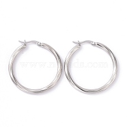 304 Stainless Steel Hoop Earrings for Women, Stainless Steel Color, 7 Gauge, 39.5x39x3.5mm, Pin: 0.8x1mm(EJEW-G298-06P)