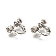 Brass Clip-on Earring Settings, with Rhinestone, Stainless Steel Color, 14x17x5mm, Hole: 1.5mm(STAS-F311-12P)