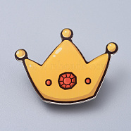 Acrylic Safety Brooches, with Iron Pin, Crown, Gold, 32x44x8mm, Pin: 0.8mm(JEWB-D006-B10)