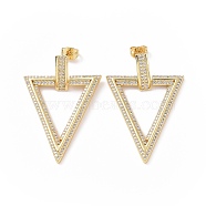 Clear Cubic Zirconia Hollow Out Triangle Dangle Stud Earrings, Brass Jewelry for Women, Real 18K Gold Plated, 42x28mm, Pin: 0.8mm(EJEW-C008-05G)