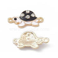 Alloy Connector Charms, with Crystal Rhinestone and Enamel, Tortoise Links, Light Gold, Black, 12x23x3mm, Hole: 1.5mm(FIND-C019-04KCG-02)