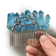 Natural Crystal Hair Combs, with Alloy Crown Hair Bands, for Women Girls, Deep Sky Blue, 78x37mm(PW-WGC6E88-12)